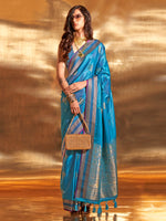 Thumbnail for NOZ2TOZ Women's Satin Silk Blue Woven Design Designer Saree With Blouse Piece - Distacart