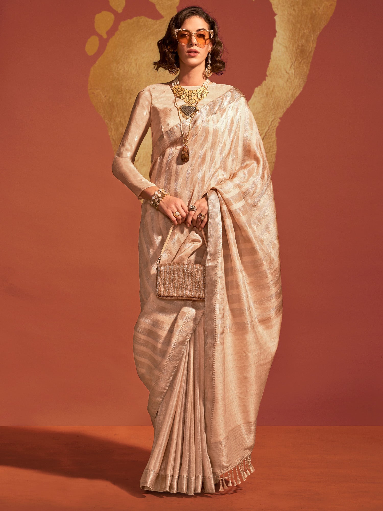 NOZ2TOZ Women's Viscose Silk Cream Woven Design Designer Saree With Blouse Piece - Distacart