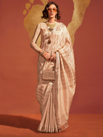 Thumbnail for NOZ2TOZ Women's Viscose Silk Cream Woven Design Designer Saree With Blouse Piece - Distacart