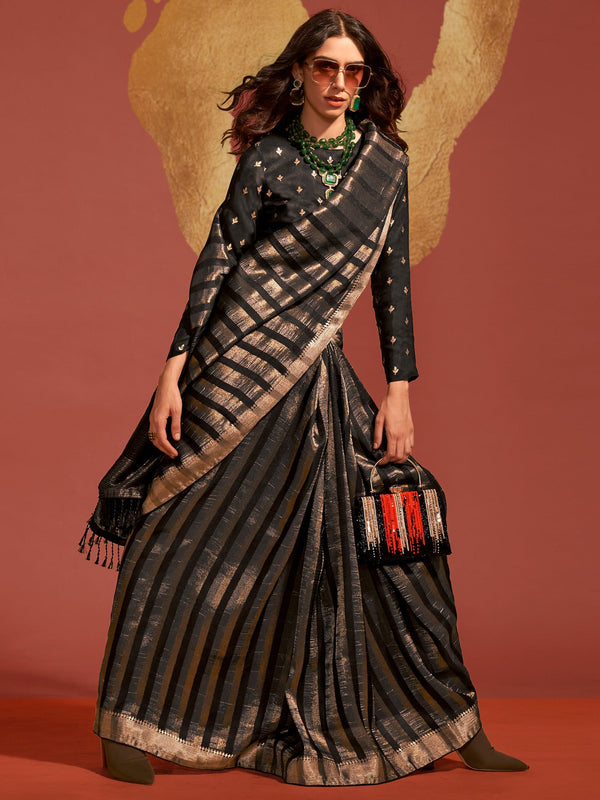NOZ2TOZ Women's Viscose Silk Black Woven Design Designer Saree With Blouse Piece - Distacart