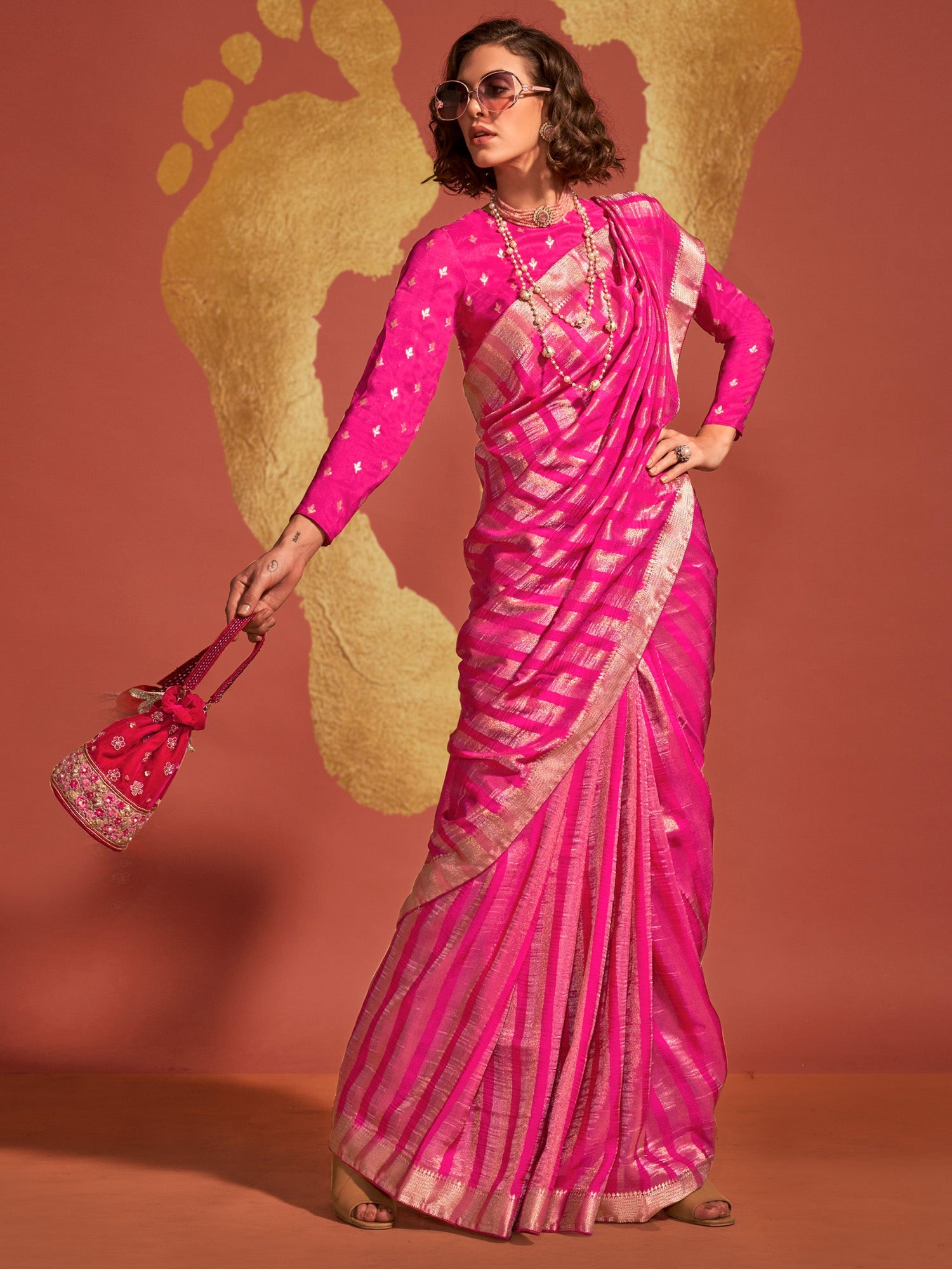 NOZ2TOZ Women's Viscose Silk Pink Woven Design Designer Saree With Blouse Piece - Distacart