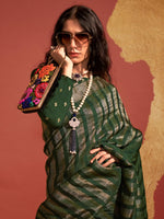 Thumbnail for NOZ2TOZ Women's Viscose Silk Green Woven Design Designer Saree With Blouse Piece - Distacart