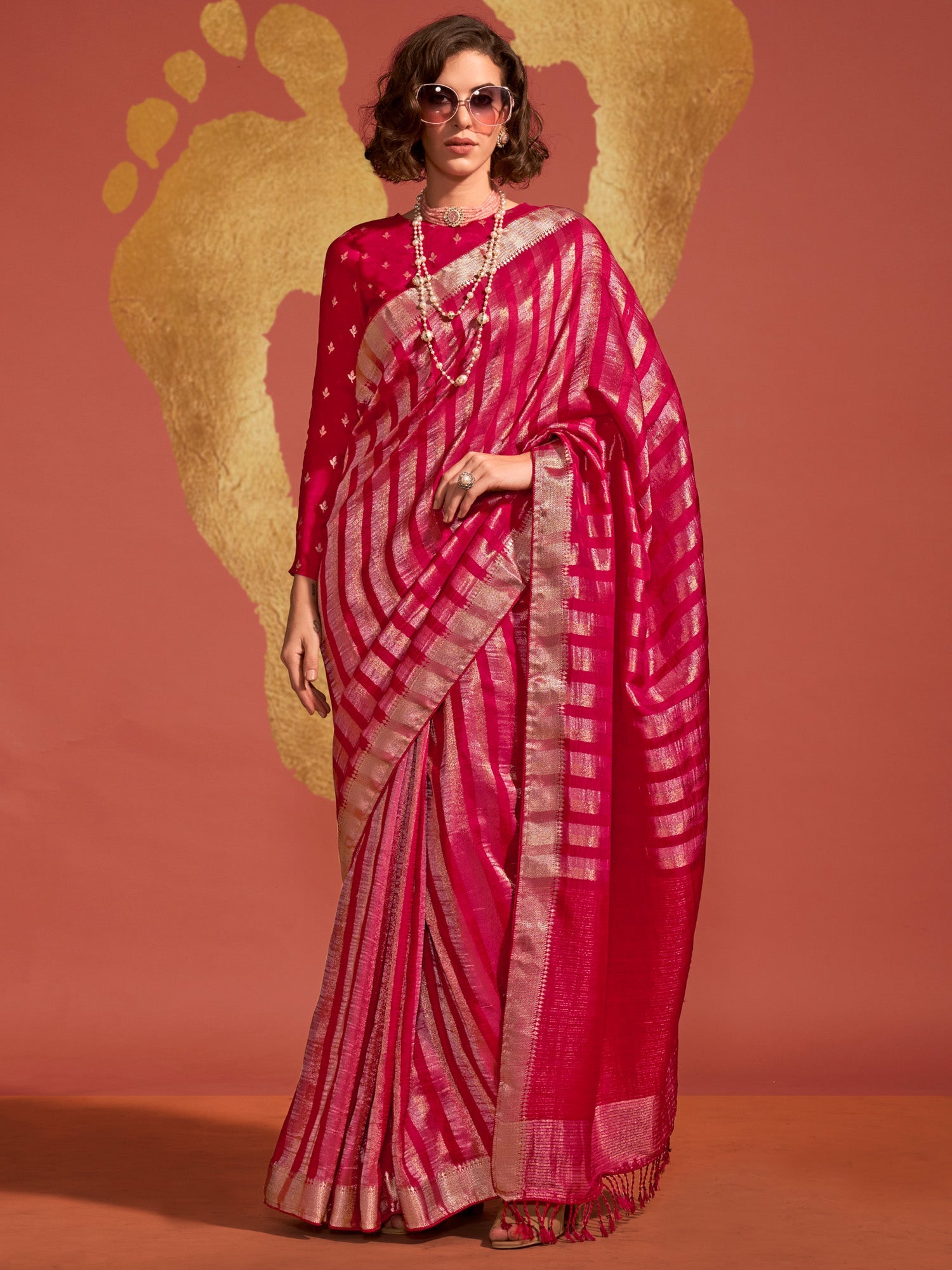NOZ2TOZ Women's Viscose Silk Pink Woven Design Designer Saree With Blouse Piece - Distacart
