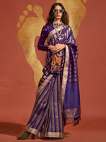 Thumbnail for NOZ2TOZ Women's Viscose Silk Purple Woven Design Designer Saree With Blouse Piece - Distacart