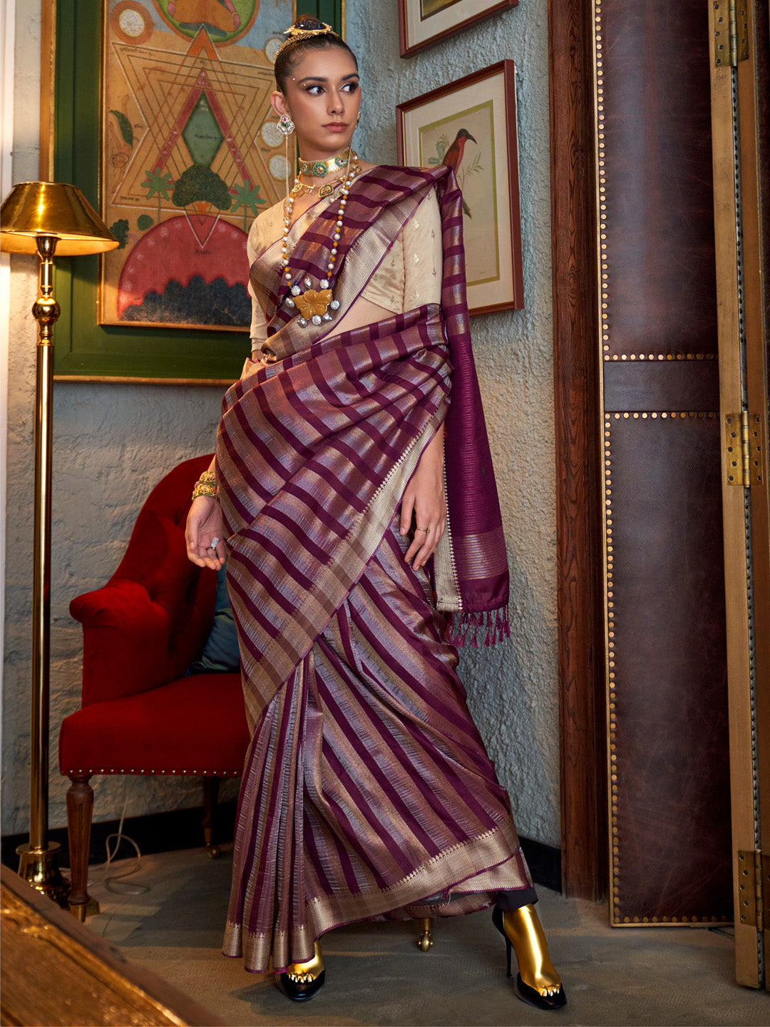 NOZ2TOZ Women's Viscose Silk Cream Woven Design Designer Saree With Blouse Piece - Distacart