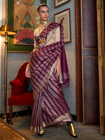 Thumbnail for NOZ2TOZ Women's Viscose Silk Cream Woven Design Designer Saree With Blouse Piece - Distacart