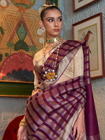 Thumbnail for NOZ2TOZ Women's Viscose Silk Cream Woven Design Designer Saree With Blouse Piece - Distacart