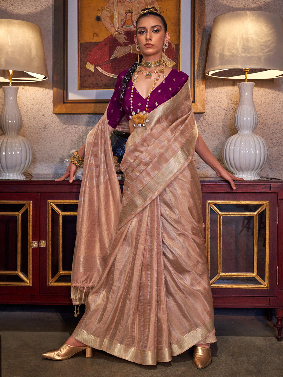 NOZ2TOZ Women's Viscose Silk Magenta Woven Design Designer Saree With Blouse Piece - Distacart