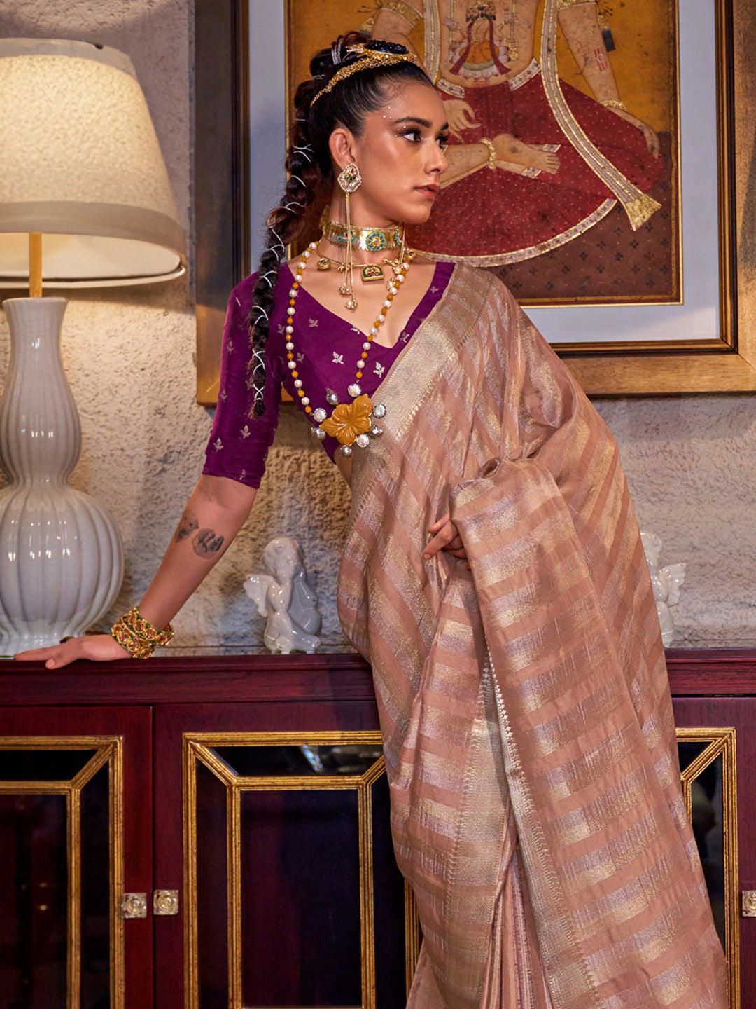 NOZ2TOZ Women's Viscose Silk Magenta Woven Design Designer Saree With Blouse Piece - Distacart