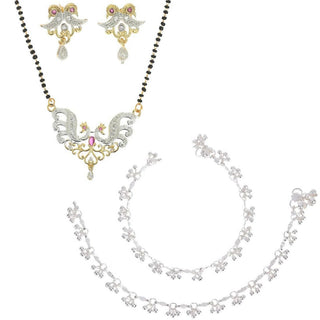 AanyaCentric Gold-plated Mangalsutra Pendant Earring Set & Silver Plated Anklet - Distacart