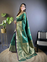 Thumbnail for Joban Fashion Green Striped With Floral Motifs Soft Silk Leheriya Saree