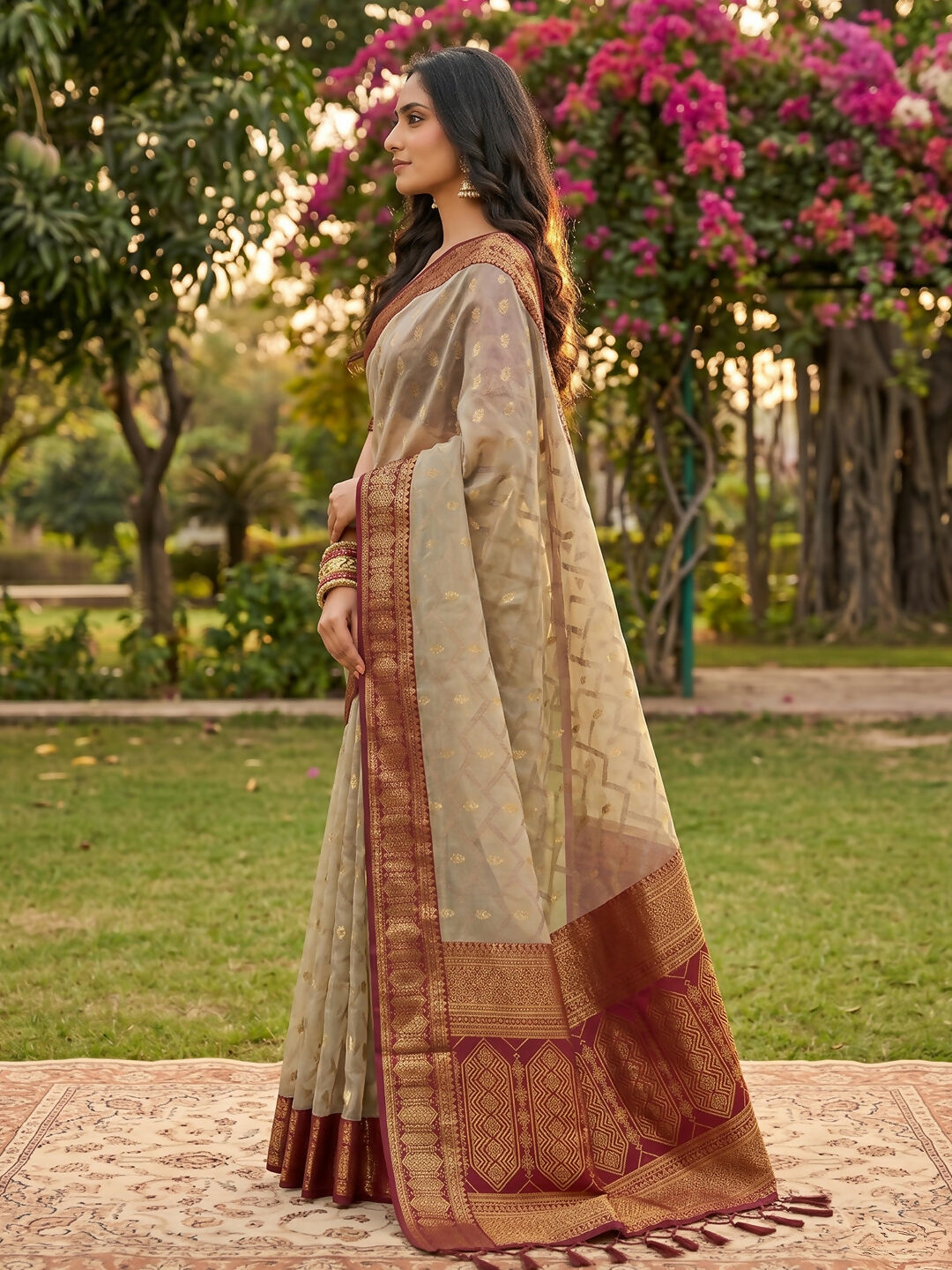 Shree Shyam Fashion Chiku With Red Cotton Saree - Dista