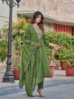 Thumbnail for Malishka Women's Mahendi Chanderi Embroidery Kurta Set With Dupatta - Distacart