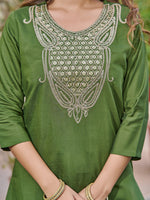 Thumbnail for Malishka Women's Mahendi Chanderi Embroidery Kurta Set With Dupatta - Distacart