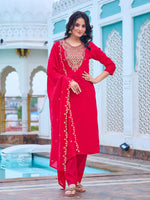 Thumbnail for Malishka Women's Rani Chanderi Embroidery Kurta Set With Dupatta - Distacart