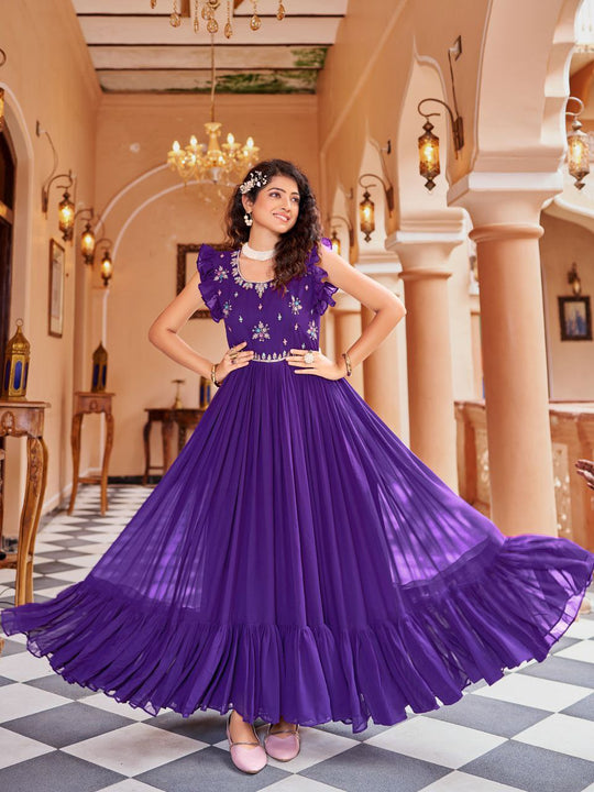 Buy Prazu Fashion Purple Georgette With Rich Zari-Sequins