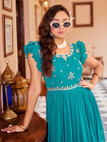Thumbnail for Prazu Fashion Rama Georgette With Rich Zari-Sequins Embroidery Gown