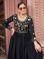 Thumbnail for Prazu Fashion Black Georgette Embroidered Zari Work Designer Gown