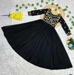 Thumbnail for Prazu Fashion Black Georgette Embroidered Zari Work Designer Gown