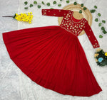 Thumbnail for Prazu Fashion Maroon Georgette Embroidered Zari Work Designer Gown