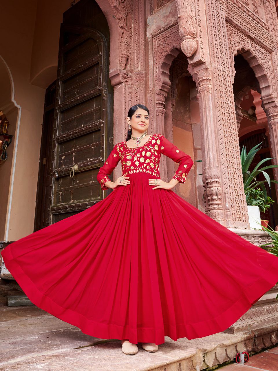 Prazu Fashion Maroon Georgette Embroidered Zari Work Designer Gown - Distacart