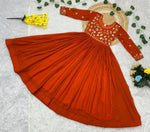 Thumbnail for Prazu Fashion Rust Georgette Embroidered Zari Work Designer Gown