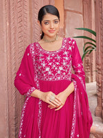 Thumbnail for Prazu Fashion Rani Pink Georgette Embroidered Zari Work Designer Gown With Dupatta