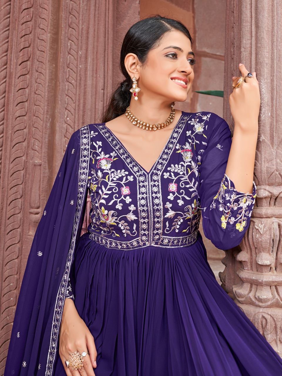 Prazu Fashion Purple Georgette With Rich Zari-Sequins Embroidery Gown