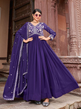 Prazu Fashion Purple Georgette With Rich Zari-Sequins Embroidery Gown