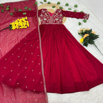 Thumbnail for Prazu Fashion Red Georgette With Rich Zari-Sequins Embroidery Gown