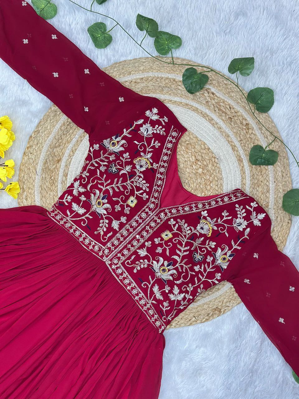 Prazu Fashion Red Georgette With Rich Zari-Sequins Embroidery Gown