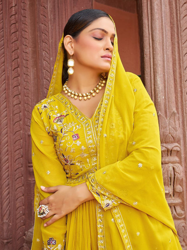 Prazu Fashion Yellow Georgette With Rich Zari-Sequins Embroidery Gown