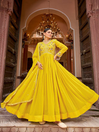 Prazu Fashion Yellow Georgette With Rich Zari-Sequins Embroidery Gown