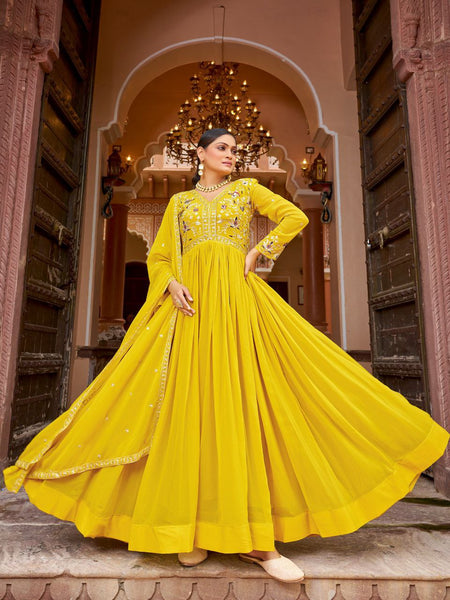 Prazu Fashion Yellow Georgette With Rich Zari-Sequins Embroidery Gown