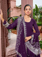 Thumbnail for Prazu Fashion Wine Georgette With 3 Layer Huge Flair Gown With Dupatta