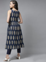 Thumbnail for Indo Era Blue Floral Printed A-line Kurta - Distacart