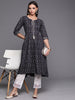 Indo Era Navy Blue Foil Printed A-line Kurta - Distacart