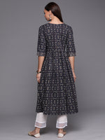 Thumbnail for Indo Era Navy Blue Foil Printed A-line Kurta - Distacart