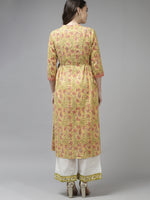 Thumbnail for Indo Era Yellow Floral Printed A-line Kurta - Distacart