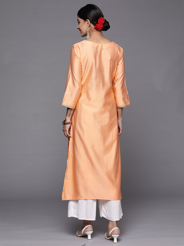 Indo Era Peach Printed Straight Kurta - Distacart