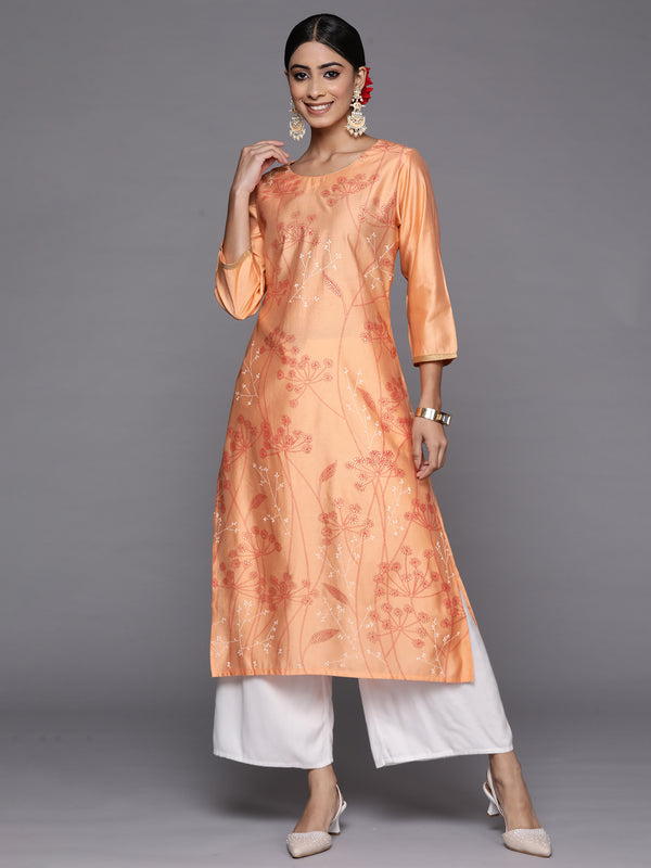 Indo Era Peach Printed Straight Kurta - Distacart