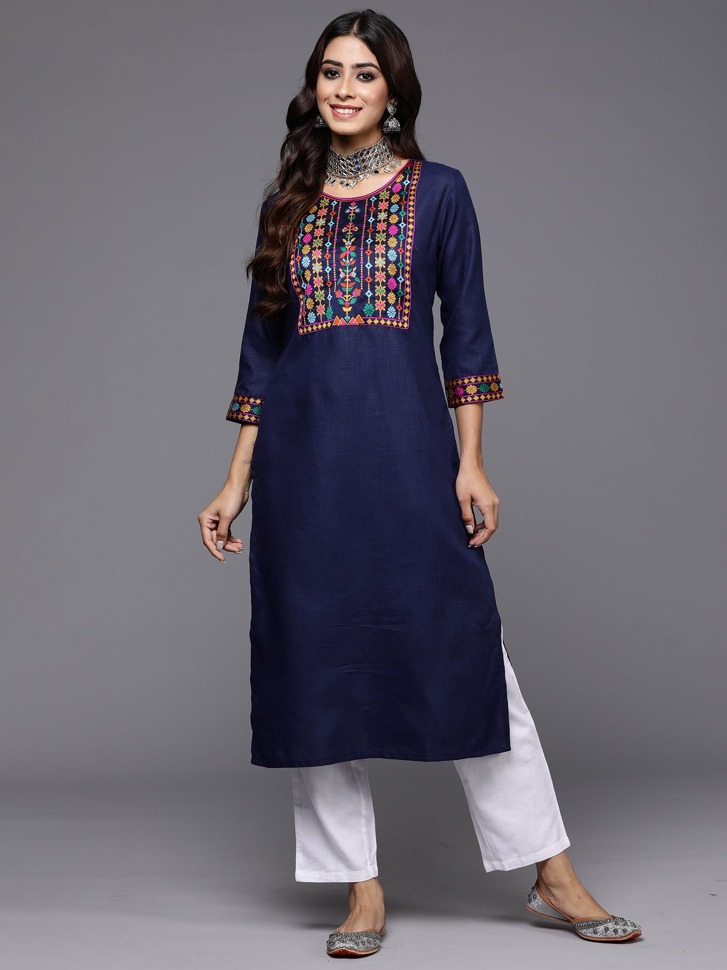 Indo Era Ethnic Motifs Printed Sequinned Detail Straight Kurta & Palazzos With Dupatta - Distacart