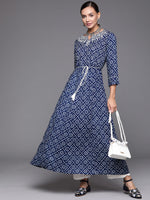 Thumbnail for Indo Era Navy Blue Embroidered A-line Kurta - Distacart