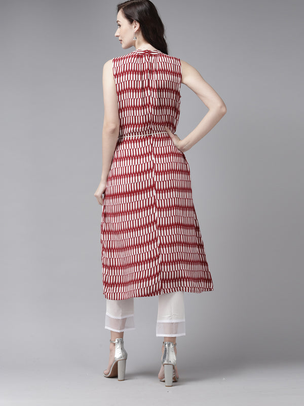 Indo Era Red Printed A-line Kurta - Distacart