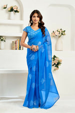 Thumbnail for Vastranavya Blue Digital Printed Linen Ready To Wear Designer Saree with Unstitched Blouse - Distacart