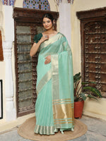 Thumbnail for Shree Shyam Fashion Sea Green Cotton Saree - Distacart
