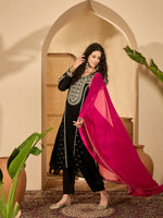 Thumbnail for Joban Fashion Embroidery Black Vichitra Silk Kurta Set - Distacart