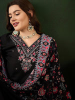Thumbnail for Sangria Floral Embroidered Sequinned Kurta with Trousers & Dupatta - Distacart