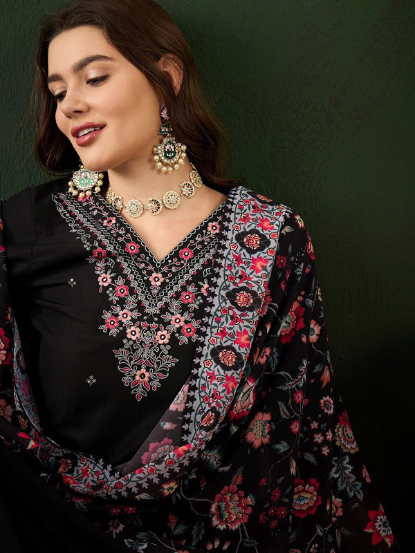 Sangria Floral Embroidered Sequinned Kurta with Trousers & Dupatta - Distacart