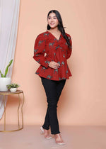 Thumbnail for Miravan Womens Brown Animal Printed Balloon Sleeves V Neck Butterfly Top - Distacart